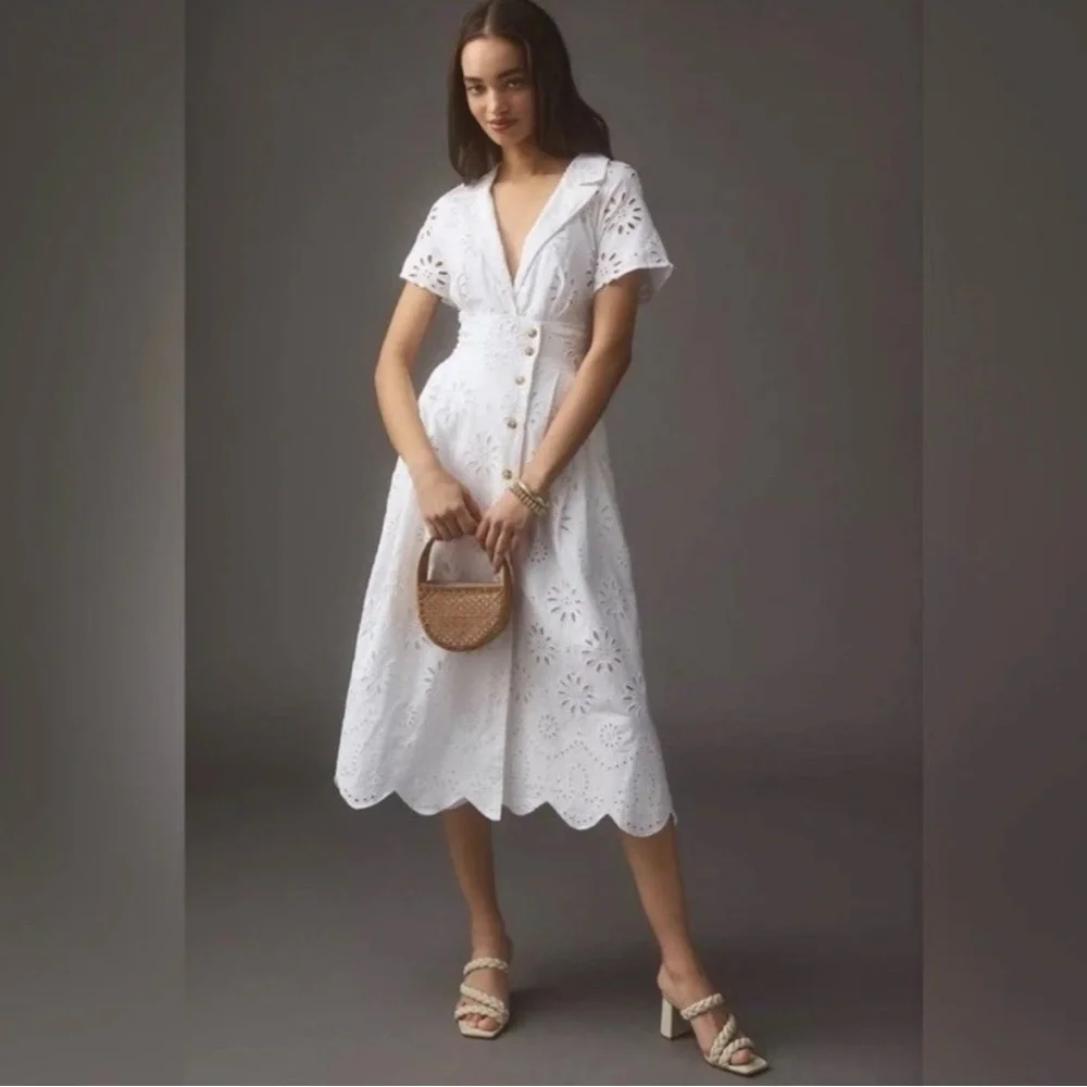 Anthropologie Eyelet Midi Shirt Dress - Picture 1 of 9